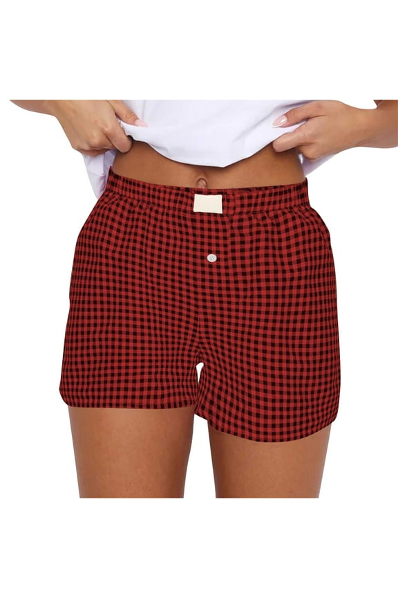Woman Pants 2025 Women's Shorts Cute Soft Elastic Low Waist Plaid Print Button Front Pajama Bottoms Boxer Shorts Sleepwear Casual Pants for Women
