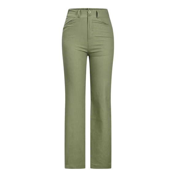 Woman Pants Women's Solid Color Split Mid Waist Loose No Belt Elasticity Wide Leg Long Pants Army Green 6(M)