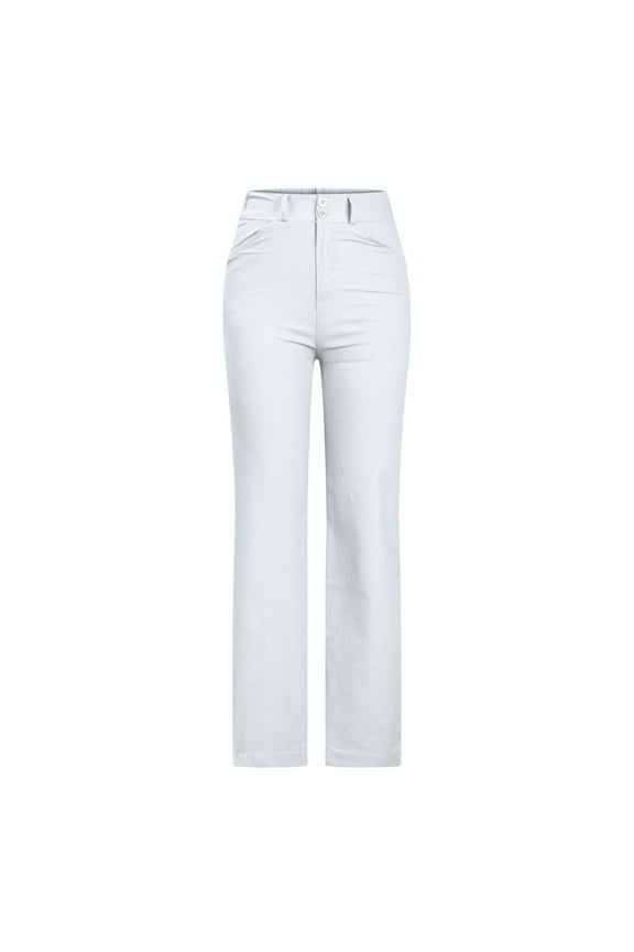 Woman Pants Women's Solid Color Split Mid Waist Loose No Belt Elasticity Wide Leg Long Pants White 10(XL)