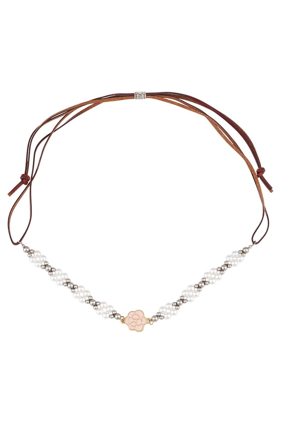 Woman Pearl Flower Hat Band Cherry Blossom Beaded Hatband Vintage France Hat Belts Adjustable Leather Straps for Baseball Cap Straw Sun Floppy