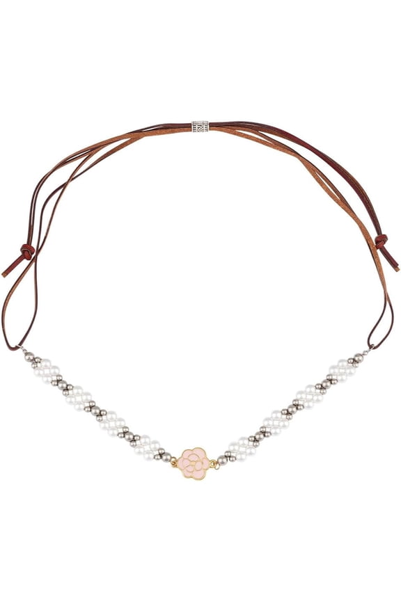 Woman Pearl Flower Hat Band Cherry Blossom Beaded Hatband Vintage France Hat Belts Adjustable Leather Straps