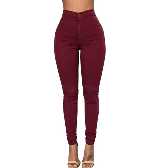 Woman Pencil Stretch Casual Look Denim Skinny Jeans Pants High Waist Trousers