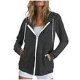 thumbnail image 1 of Woman Plain Zip Up Hoodie Top Ladies Long Sleeve Sport Workout Hooded Jacket Sweatshirt Coat Hoody Jacket with Pockets Dark Gray M, 1 of 5