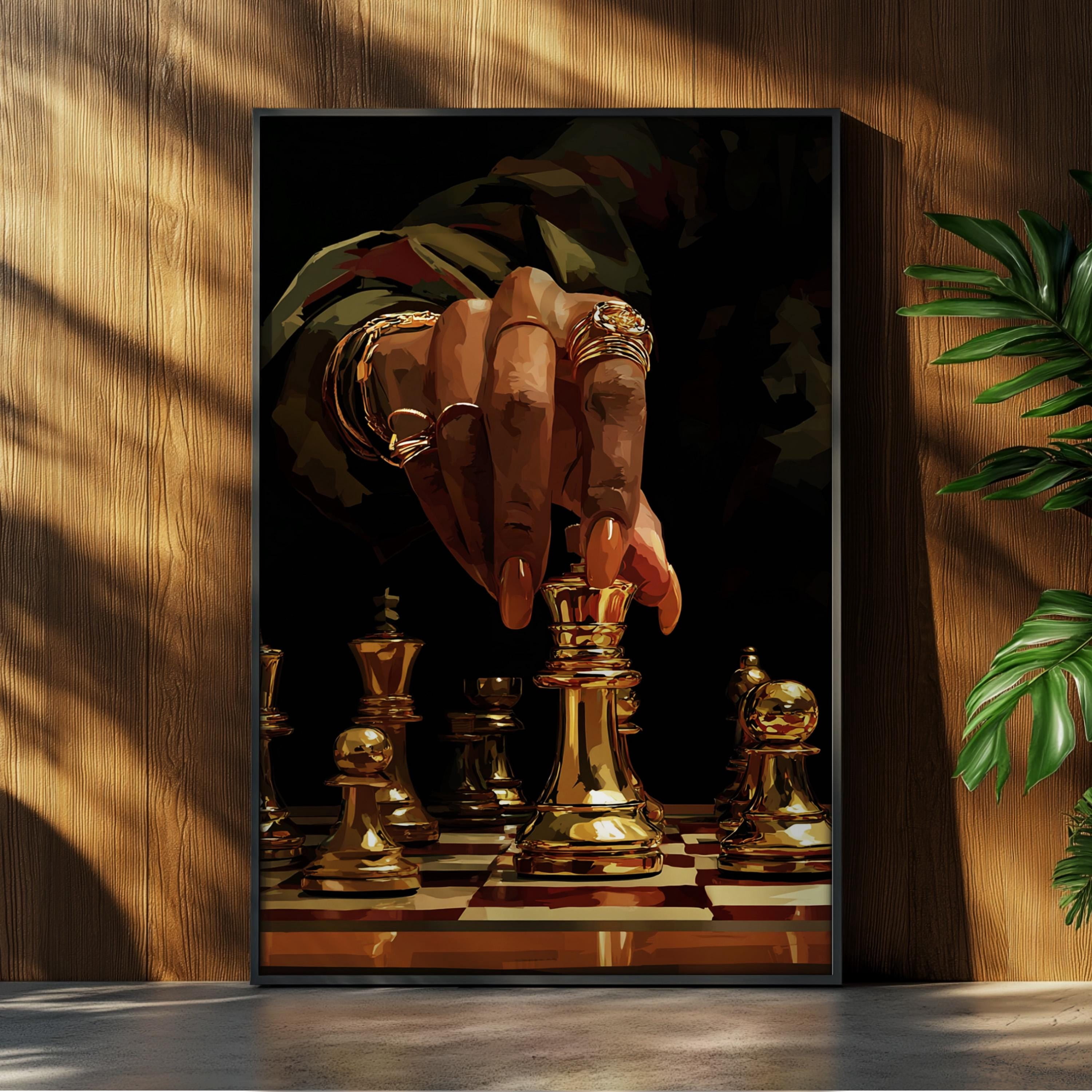 Woman Playing Chess Art Feminine Art For Living Room Bedroom Chess ...