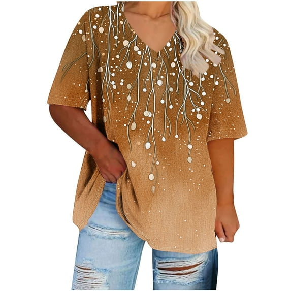 Woman Plus Size Floral Tee Shirts Short Sleeve Loose Tops Vneck Pullover Tshirt Summer Blouses