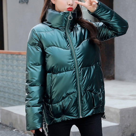 Woman Plus Size Winter Coat Women Hoodless Zippers Loose Long Sleeve Warm Blouse Coat Jackets Green 8(L)