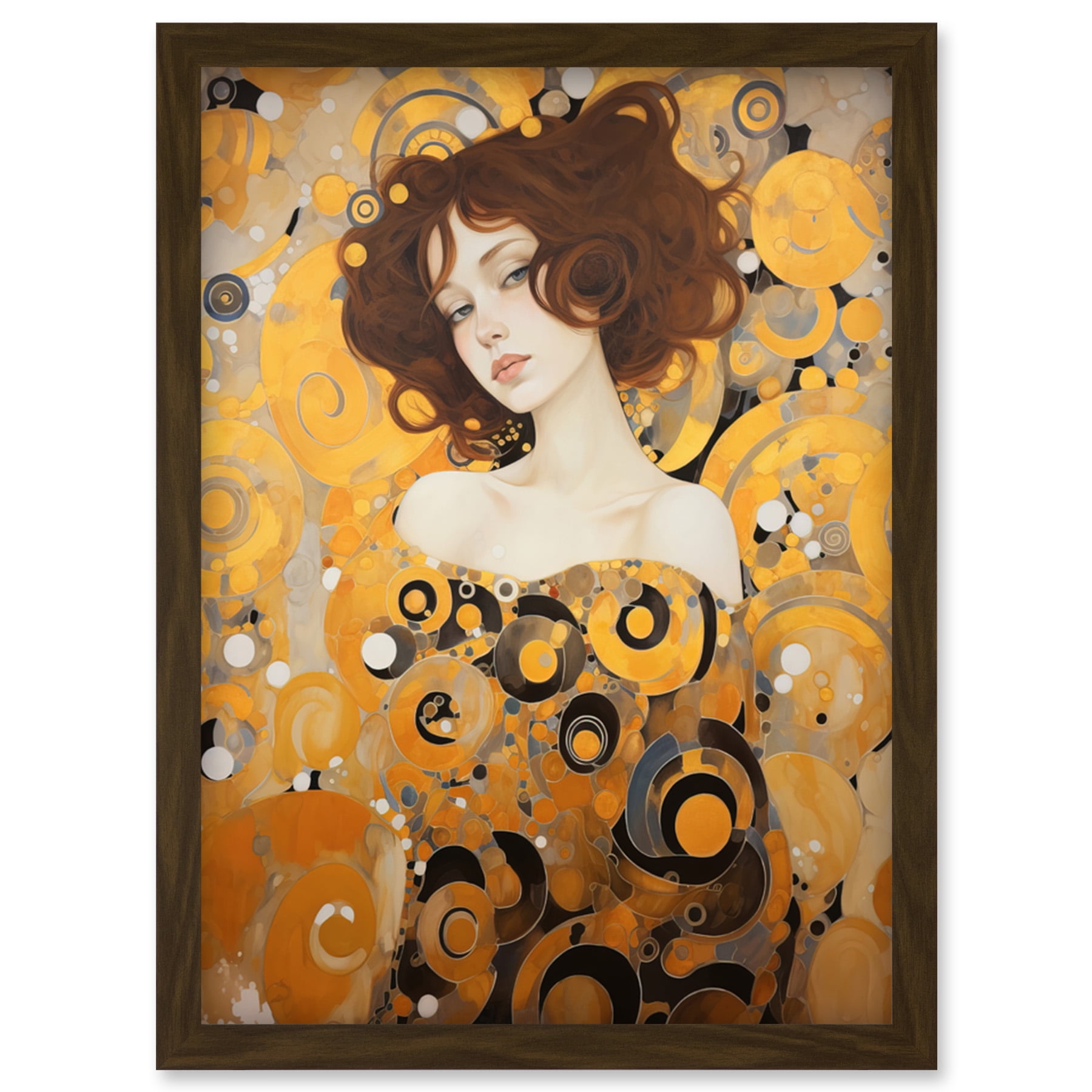 Stampa D'Arte Incorniciata Artery8 – Ritratto Donna Stile Klimt, Quadro Moderno 23x18 Cm, Oro E Marrone