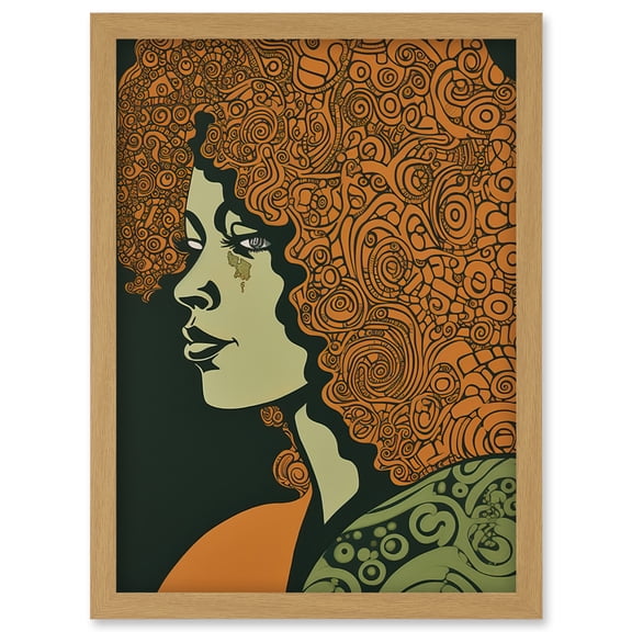 Woman Portrait Illustration with Pattern Afro Hair Artwork Framed Wall Art Print A4