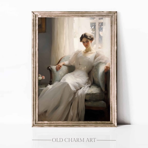 Woman Portrait Light Academia, Poster Portrait Wall Art, Vintage Home Decor Art Poster, Poster, Wa26, Unframed Canvas Size 12x18