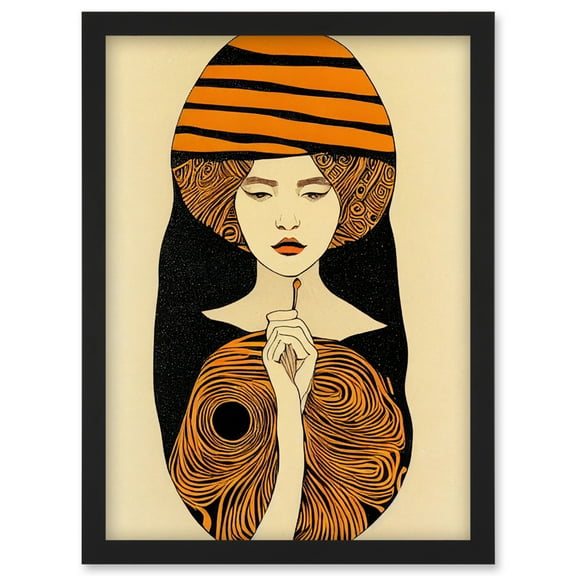 Woman Portrait Retro Mid Century Modern illustration Art Nouveau Artwork Framed Wall Art Print A4