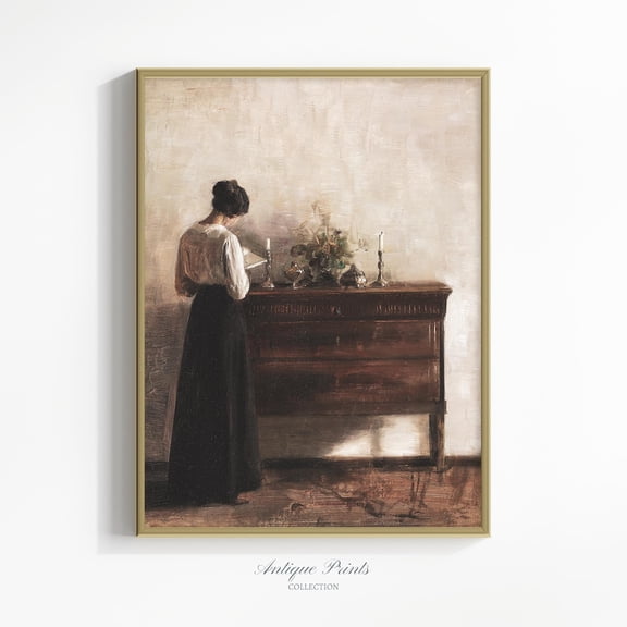 Woman Portrait Vintage Print, Dark Academia Wall Art, Antique Interior, Moody European Print, Poster, Unframed Canvas Size 24x36