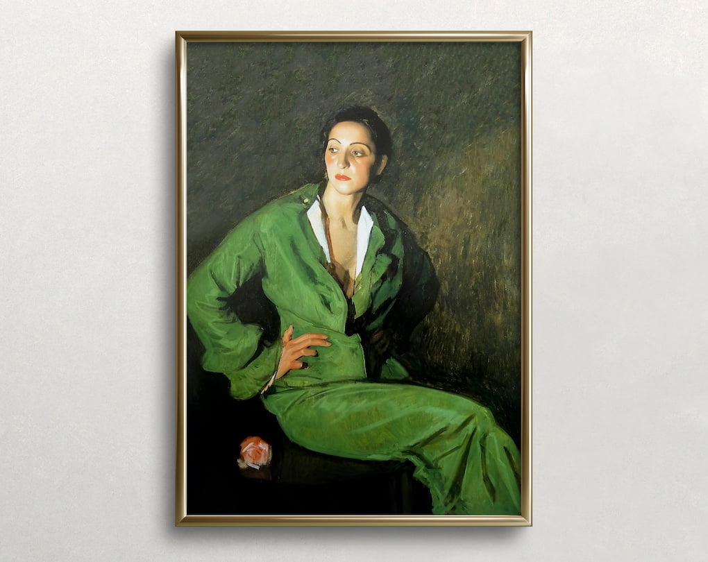 Woman Portrait Vintage Wall Art Moody Wall Decor Emerald Green Art ...