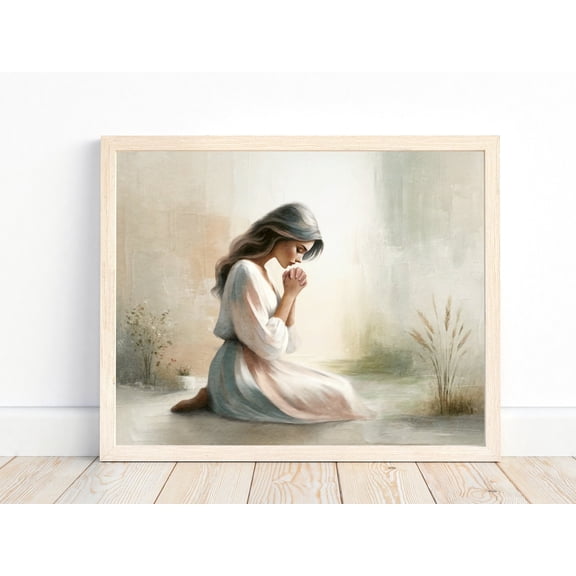 Woman Praying Art Modern Christian Home Decor Print, Unframed Canvas 16x20in
