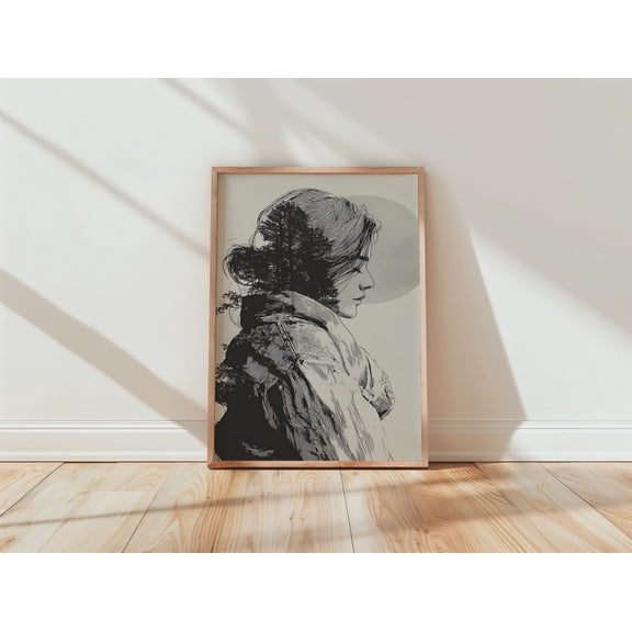 Woman Profile Nature Line Drawing Print, Modern Minimalist Wall Art Poster Unframed Paper Print