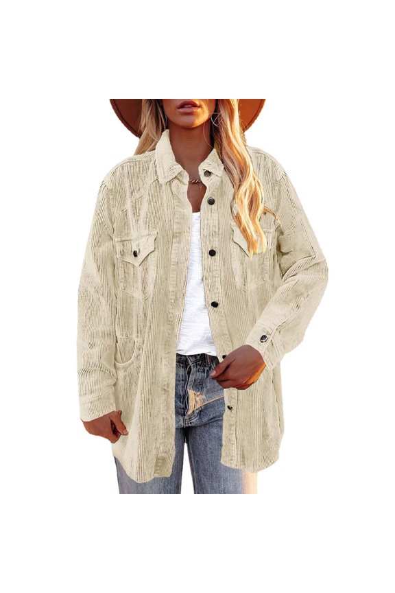 Woman Pure Color Pockets Coat Turn Down Collar Single Breasted Loose Leisure Long Sleeve Coat Beige XL