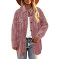 thumbnail image 1 of Woman Pure Color Pockets Coat Turn Down Collar Single Breasted Loose Leisure Long Sleeve Coat Leather Red S, 1 of 6