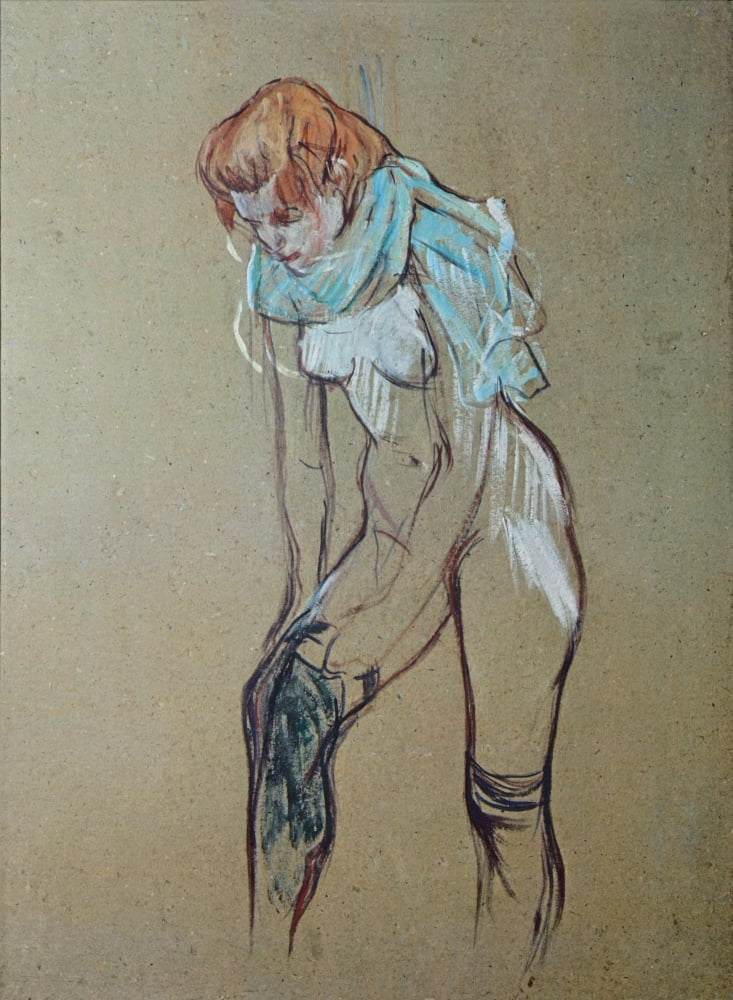 Woman Putting A Stocking On (Femme Qui Tire Son Bas) Canvas Art - (24 x 36)