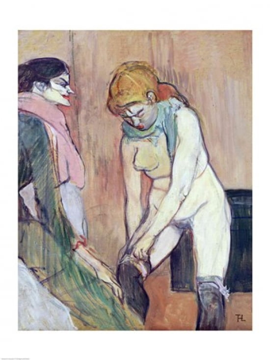 Woman Putting on her Stocking Canvas Art - Henri de Toulouse-Lautrec (18 x 24)