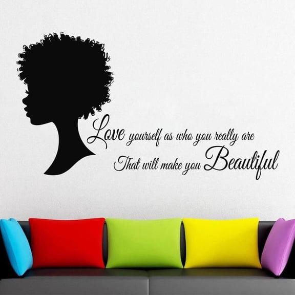 Woman Quote Beautiful Afro Girl Vinyl Wall Art Sticker Home Art Decor 74x42cm