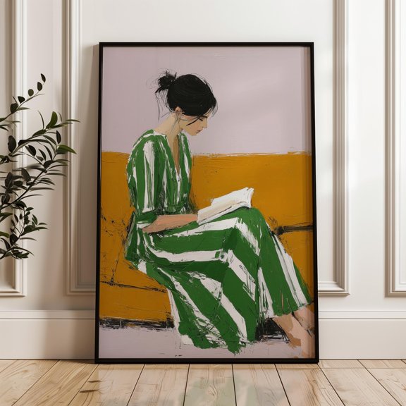 Woman Reading Book, Modern Expressionism Wall Art Print, Figurative Poster, Poster Only