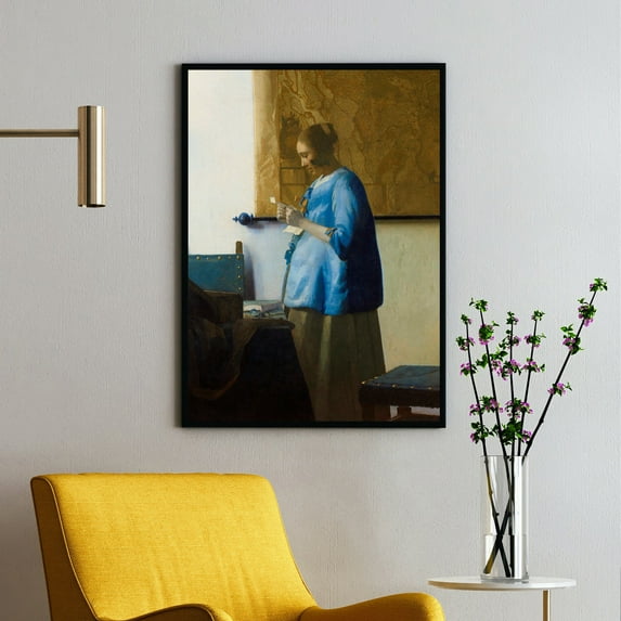 Woman Reading a Letter - ca. 1663 | Johannes Vermeer | Premium Fine Art Print | 17th Century Dutch | Baroque, Dutch Golden Age | Portrait | Architecture