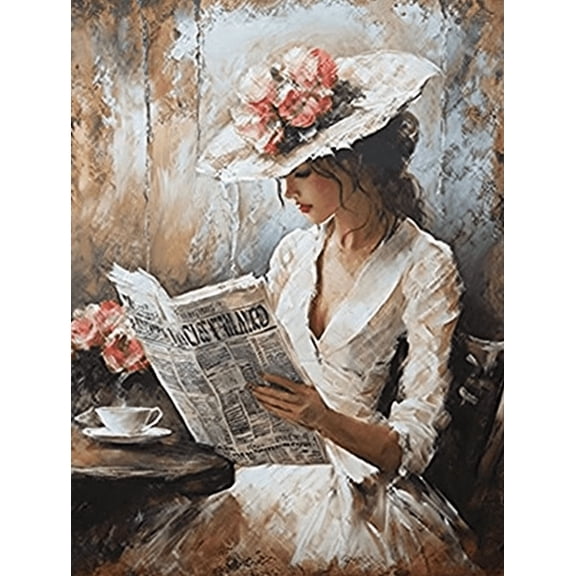 Woman Reading Newspaper Decorative Painting/Canvas Art Suitable for Decorating Living Room Bedroom Study Office Cafe Dining Room Hotel Apartment Gallery Coffee House Waiting Room Library
