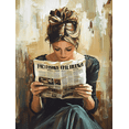 thumbnail image 1 of Woman Reading Newspaper Decorative Painting/Canvas Art， Suitable for Living Room，Woman with Bun Hairstyle Art， Newspaper Reader Artwork， Impressionist Style Painting， Modern Home Decor Canvas Art, 1 of 8