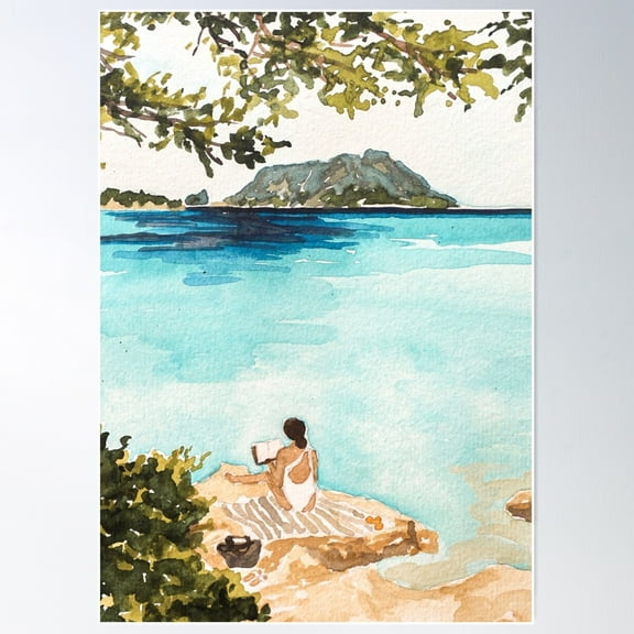 Woman Reading On The Beach Poster Wall Art, Modern Wall Decor For Living Room Bedroom, 16x24 UNFRAMED