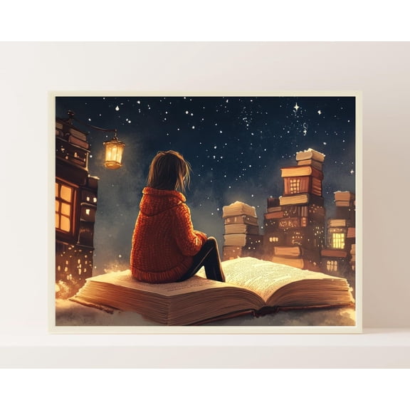 Woman Reading Poster, Retro Library Art, Cozy Room Decor, 8x12 UNFRAMED