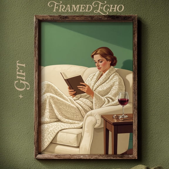 Woman Reading Vintage Art Print Cozy Home Decor, Stretched Canvas 16x20in