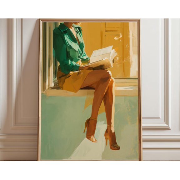 Woman Reading Wall Art Print, Unframed Paper Poster 24x36in