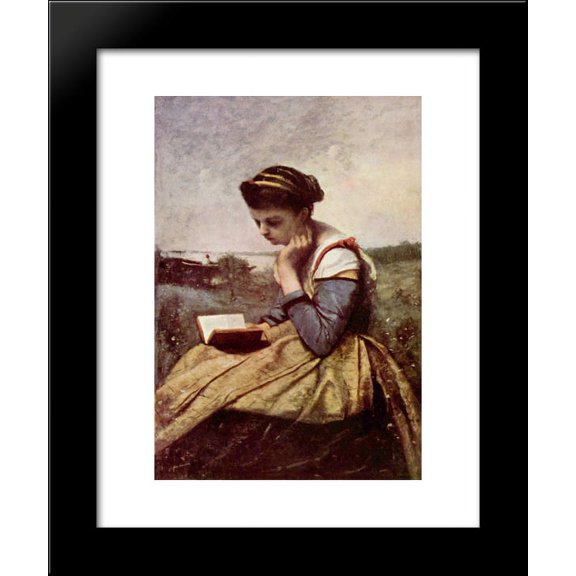 Woman Reading in a Landscape 20x24 Framed Art Print by Camille Corot