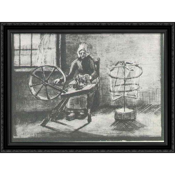 Woman Reeling Yarn 38x28 Large Black Ornate Wood Framed Canvas Art by Vincent van Gogh