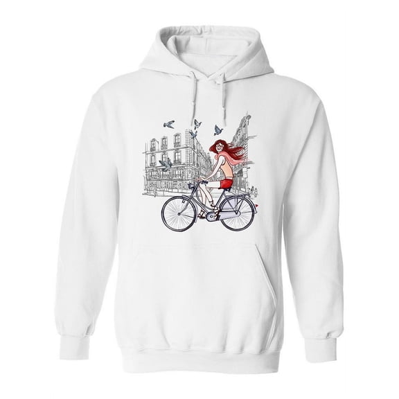 Woman Riding Bicycle In Paris Hoodie Women -Image by Shutterstock, Female Medium