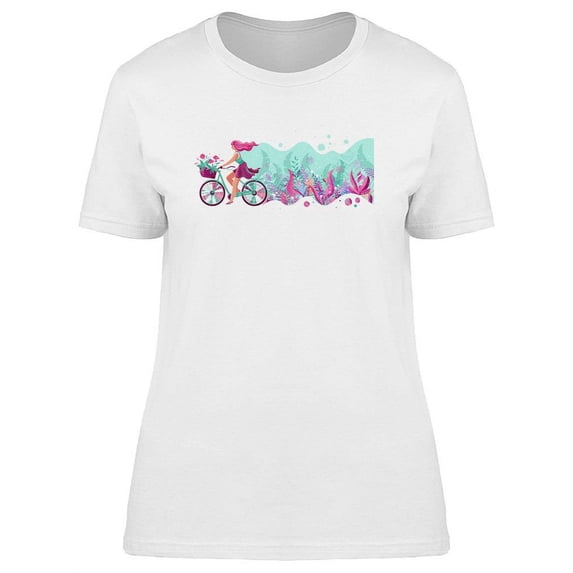 Woman Riding Bicycle On The Sea T-Shirt Women -Image by Shutterstock, Female 3X-Large