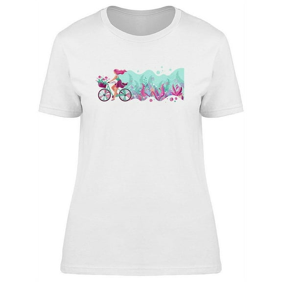 Woman Riding Bicycle On The Sea T-Shirt Women -Image by Shutterstock, Female Medium