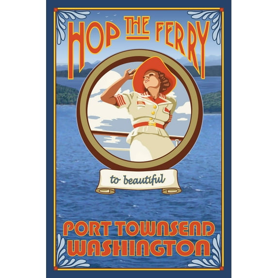 Woman Riding Ferry, Port Townsend Washington (24x36 Giclee Gallery Art Print, Vivid Textured Wall Decor)