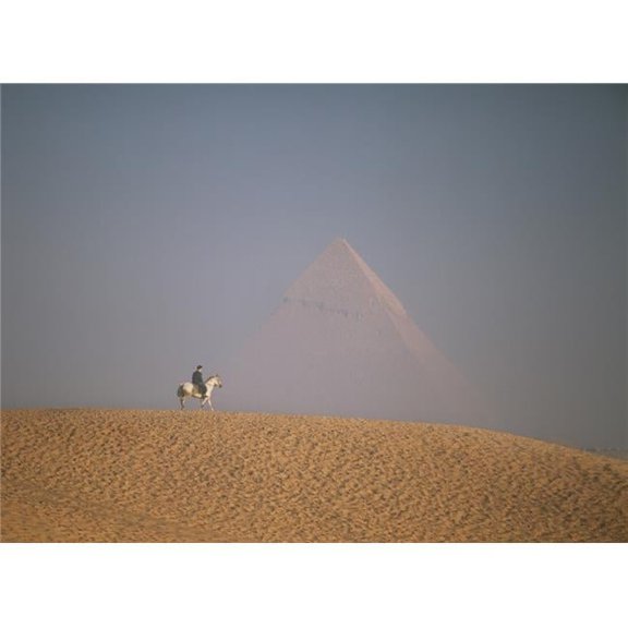 Woman Riding Horse With Great Pyramid Of Chephren Behind Poster Print