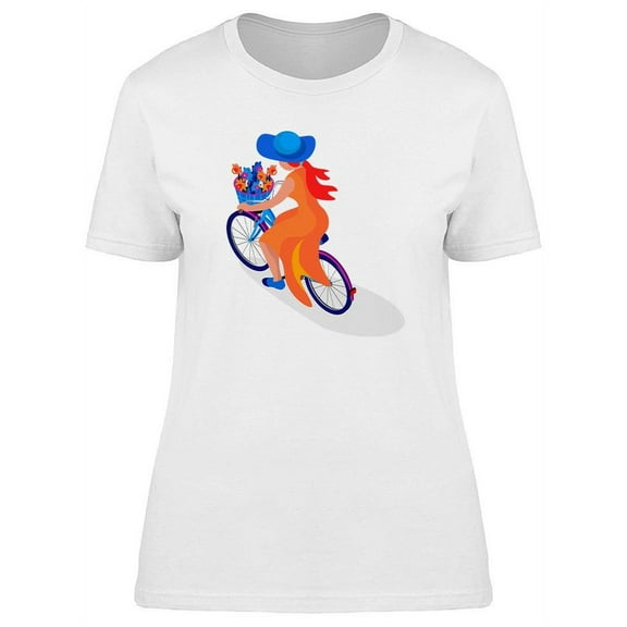 Woman Riding In A Bicycle T-Shirt Women -Image by Shutterstock, Female Medium
