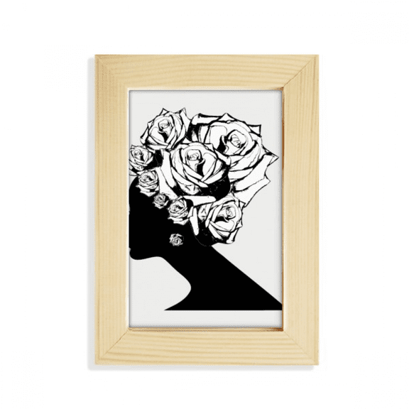 Woman Rose Black White Flower Desktop Display Photo Frame Picture Art Painting 5x7 inch