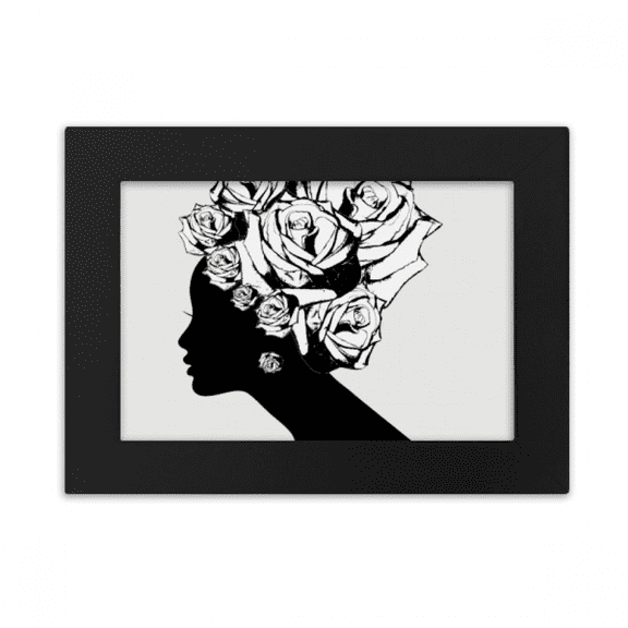Woman Rose Black White Flower Desktop Photo Frame Ornaments Picture Art Painting