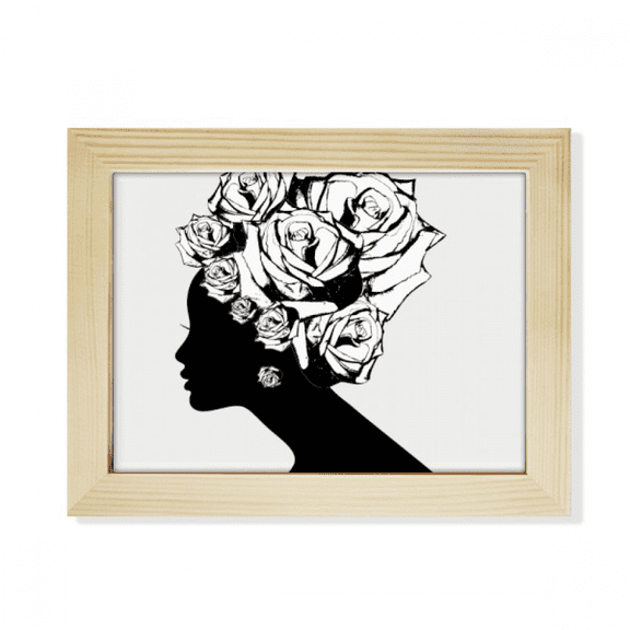 Woman Rose Black White Flower Desktop Photo Frame Picture Art Decoration Painting 6x8 inch
