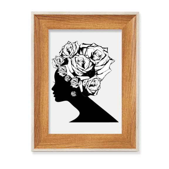 Woman Rose Black White Flower Desktop Wooden Photo Frame Display Picture Art Painting Multiple Sets