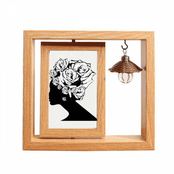 Woman Rose Black White Flower Wooden Rotating Picture Photo Frame 4x6