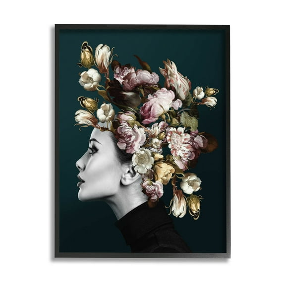 Woman Rose Floral Arrangement Botanical & Floral Graphic Art Black Framed Art Print Wall Art