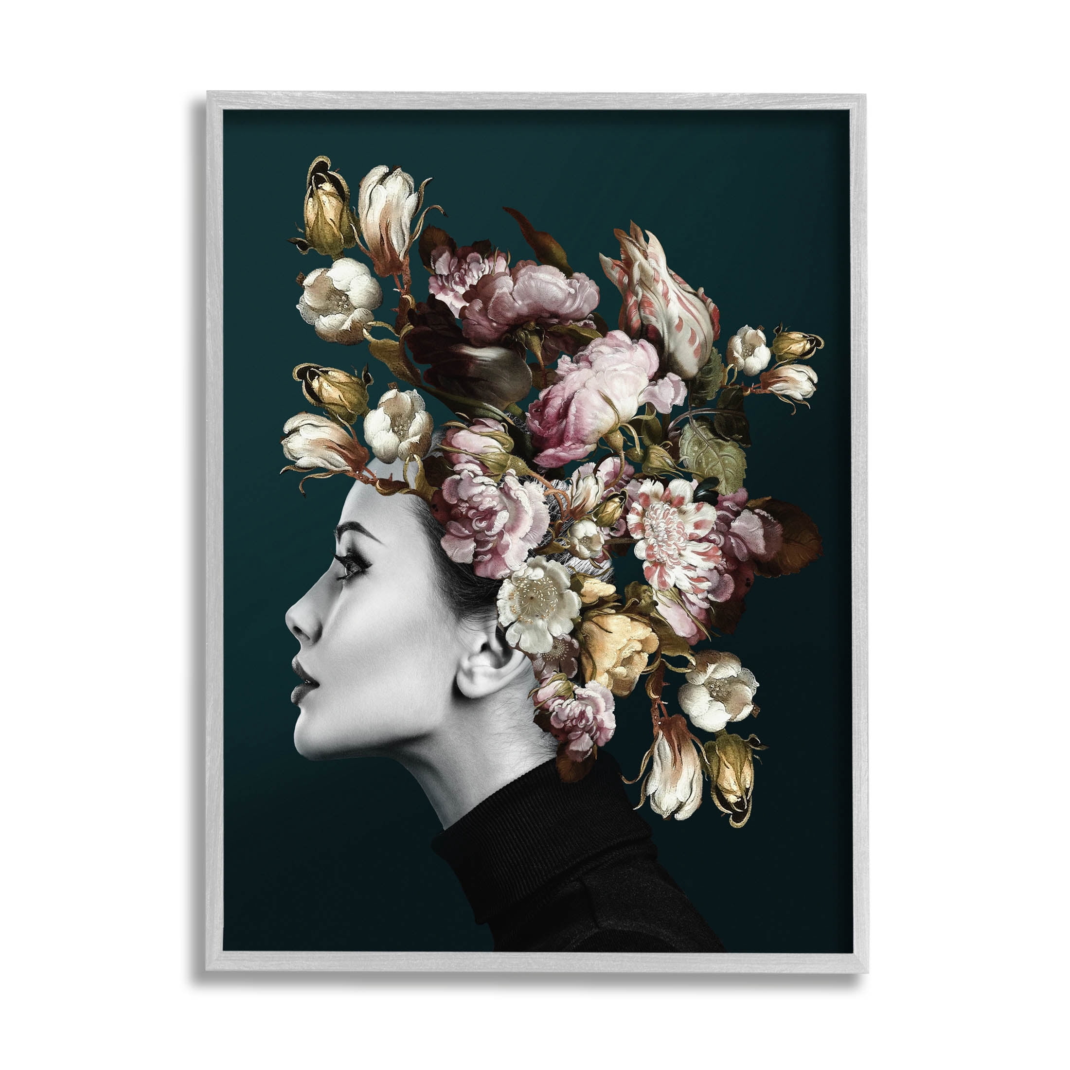 Woman Rose Floral Arrangement Botanical & Floral Graphic Art Gray Framed Art Print Wall Art