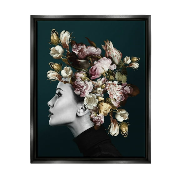 Woman Rose Floral Arrangement Botanical & Floral Graphic Art Jet Black Framed Art Print Wall Art