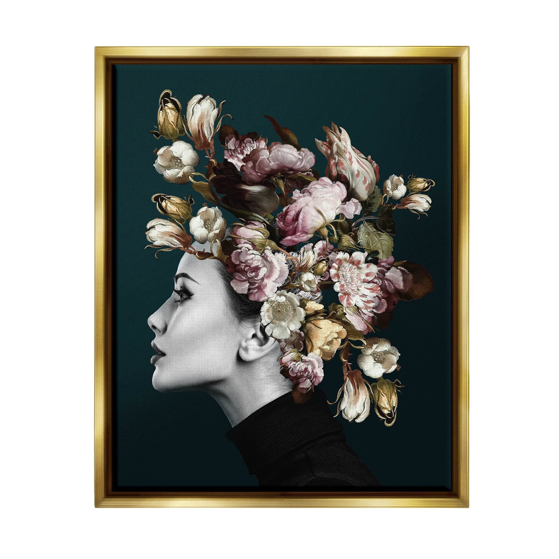 Woman Rose Floral Arrangement Botanical & Floral Graphic Art Metallic Gold Framed Art Print Wall Art