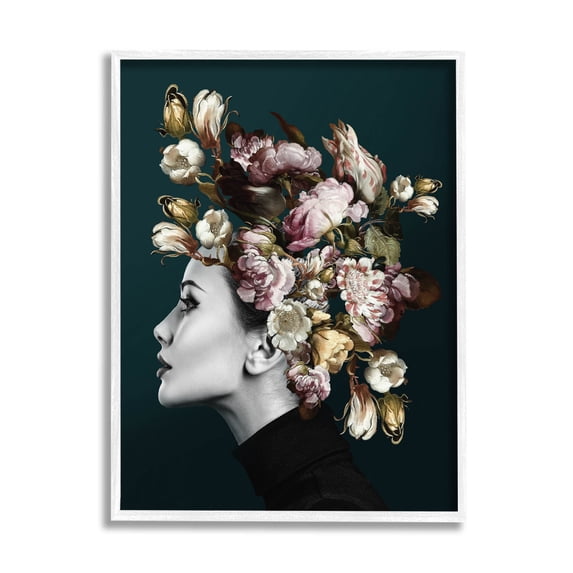 Woman Rose Floral Arrangement Botanical & Floral Graphic Art White Framed Art Print Wall Art
