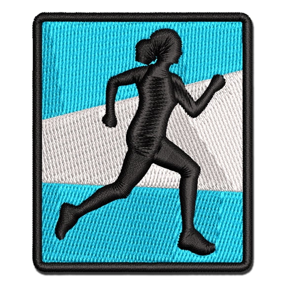 Woman Running Marathon Cardio Exercise Applique Multi-Color Embroidered Hook & Loop Patch - 2.0 Inch Mini